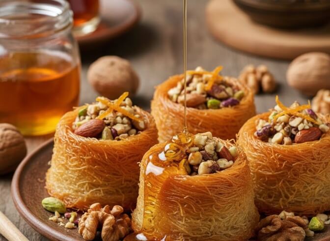 קדאיף עם אגוזים ודבש 