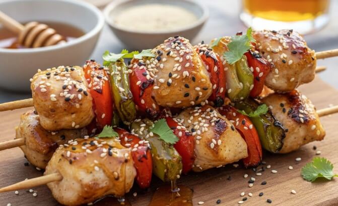  שיפודי עוף בדבש ושומשום 