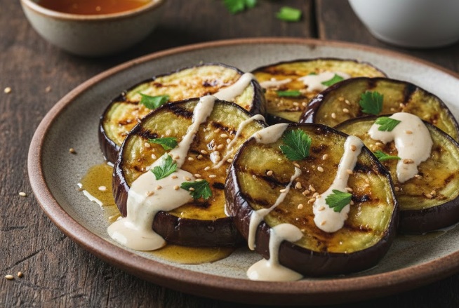  חציל בגריל בדבש וטחינה