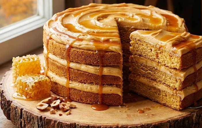 עוגת דבש וקרם קרמל